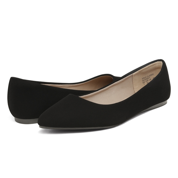 Pointed Toe Ballet Slip On Flats - BLACK NUBUCK - 4